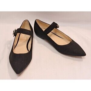 Nine West Arden Mary Jane Circular Silver Buckle Flat Shoe Pointed Toe Size 8.5M